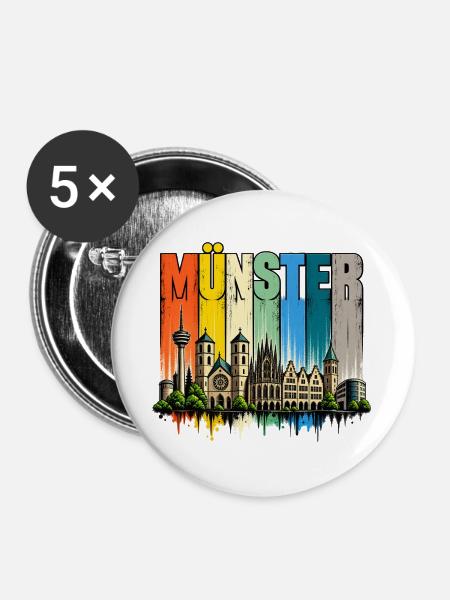 Münster Skyline Regenbogen - Buttons groß 56 mm (5er Pack) - Weiß