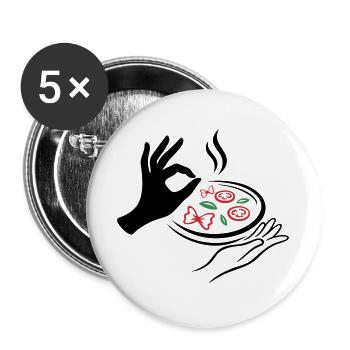 Pizza Lover – Italienische Pizza Geste - Buttons groß 56 mm (5er Pack) - Weiß - Vorne