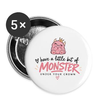 Monster unter der Krone – Süßes Statement - Buttons groß 56 mm (5er Pack) - Weiß - Vorne
