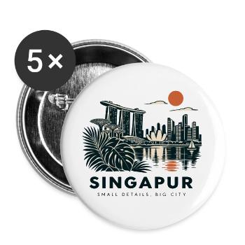 Singapur Skyline Abend - Buttons groß 56 mm (5er Pack) - Weiß - Vorne