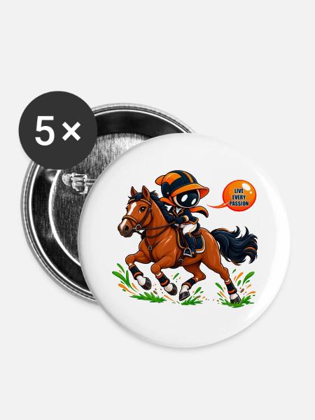 Reitmaskottchen – Equestrian Passion - Buttons groß 56 mm (5er Pack) - Weiß