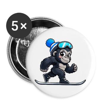 Gorilla Ski Urlaub Wintersport Skifahrer - Buttons groß 56 mm (5er Pack) - Weiß - Vorne