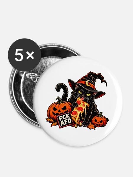 Happy Helloween Katze - Buttons groß 56 mm (5er Pack) - Weiß