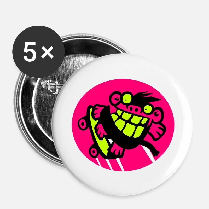 Skateboarding Monkey! - Buttons large 2.2''/56 mm (5-pack) - white