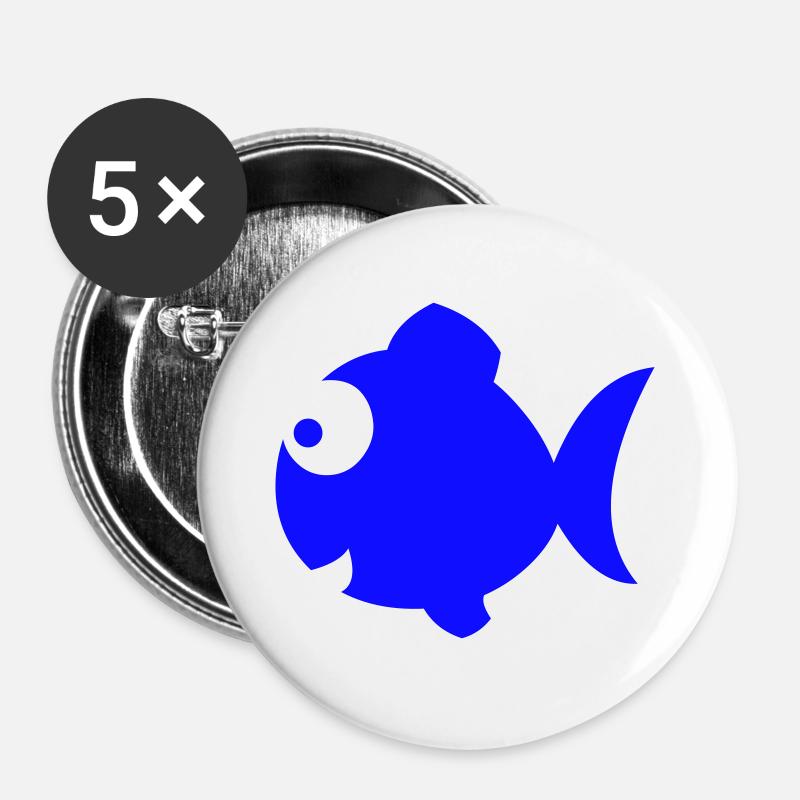 Poisson - Lot de 5 grands badges (56 mm) - blanc