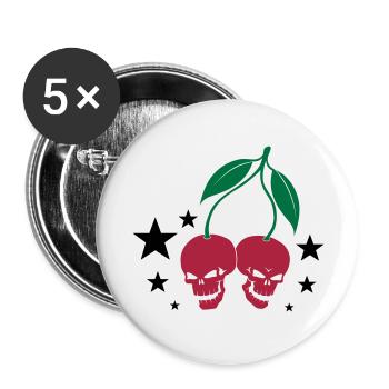 Cherry Skulls - Buttons groß 56 mm (5er Pack) - Weiß - Vorne