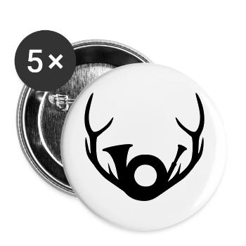 Geweih und Jagdhorn - Buttons groß 56 mm (5er Pack) - Weiß - Vorne