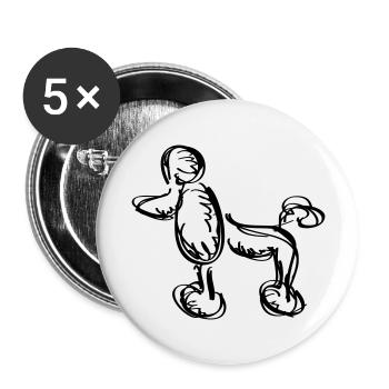 Pudel Mandolito - Buttons groß 56 mm (5er Pack) - Weiß - Vorne