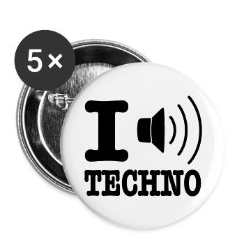 I love techno / I speaker techno - Buttons large 2.2''/56 mm (5-pack) - white - Front