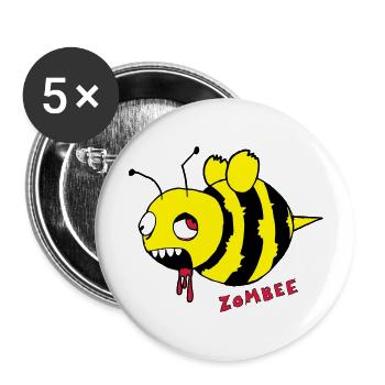 Zombee / Halloween Zombie Horror Biene - Buttons groß 56 mm (5er Pack) - Weiß - Vorne