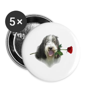 Bearded Collie-Rose - Buttons groß 56 mm (5er Pack) - Weiß - Vorne