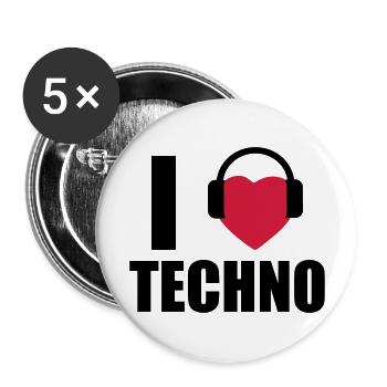 I LOVE TECHNO 1 - Buttons large 2.2''/56 mm (5-pack) - white - Front