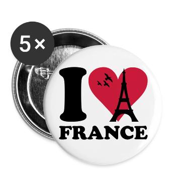 I love France - Frankreich - Buttons groß 56 mm (5er Pack) - Weiß - Vorne