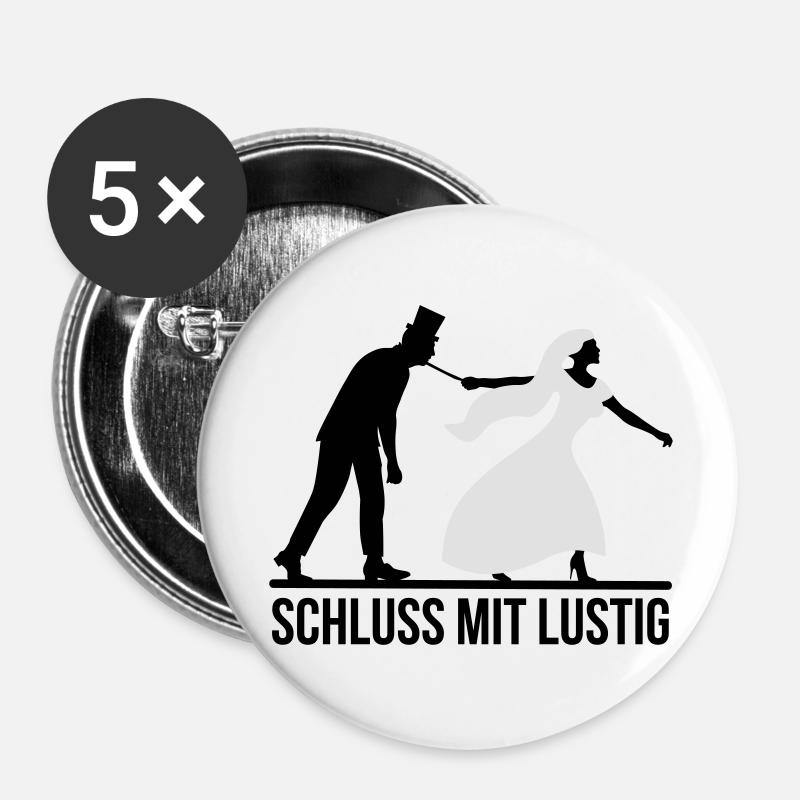 JGA Schluss mit lustig Junggesellen Party stag nig - Buttons groß 56 mm (5er Pack) - Weiß