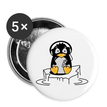 Cooler Pinguin mit Kopfhörern auf Eis - Buttons groß 56 mm (5er Pack) - Weiß - Vorne