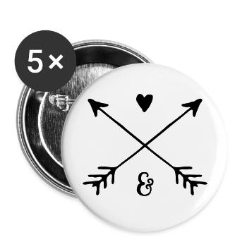 Partner-Wappen / Pfeile & Herz / personalisiert - Buttons groß 56 mm (5er Pack) - Weiß - Vorne