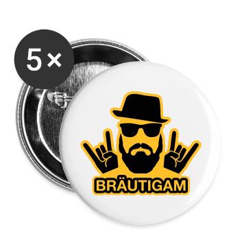 Bräutigam T-Shirt - Bräutigam Shirt - JGA T-Shirts - Buttons groß 56 mm (5er Pack) - Weiß - Vorne