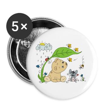 Bärchen im Regen - Buttons groß 56 mm (5er Pack) - Weiß - Vorne