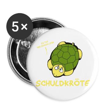 Schuldkröte - Buttons groß 56 mm (5er Pack) - Weiß - Vorne