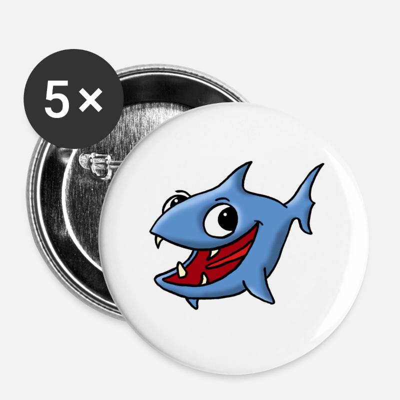 Blue Fish - Buttons large 2.2''/56 mm (5-pack) - white