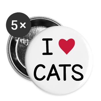 I love Cats cadeau pour les amis chats - Lot de 5 grands badges (56 mm) - blanc - Devant