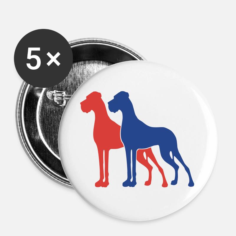 2 Deutsche Doggen / 2 Farben - Buttons groß 56 mm (5er Pack) - Weiß