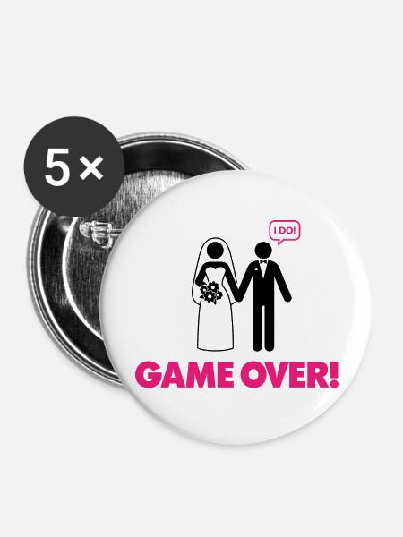 Spiel beendet. Ich bin verheiratet. - Buttons groß 56 mm (5er Pack) - Weiß