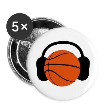 BASKETBALL mit Kopfhörern Musik zu hören - Buttons groß 56 mm (5er Pack) - Weiß - Vorne