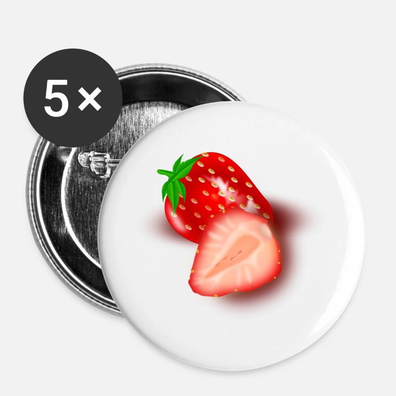 Erdbeer-Schnittbild Illustration - Buttons groß 56 mm (5er Pack) - Weiß