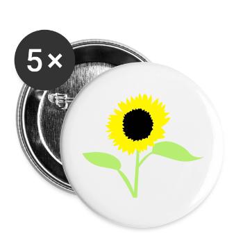 Sommer-Sonnenblumengelb mit offenen Blätter - Buttons groß 56 mm (5er Pack) - Weiß - Vorne