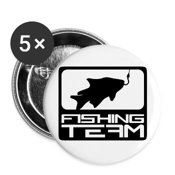 fishing team sport logo red blue caught fish - Buttons large 2.2''/56 mm (5-pack) - white - Front