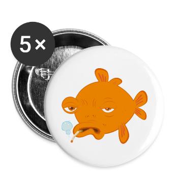 goldfisch raucht - Buttons groß 56 mm (5er Pack) - Weiß - Vorne