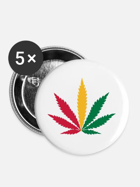 Rasta Hippie Weed - Buttons groß 56 mm (5er Pack) - Weiß