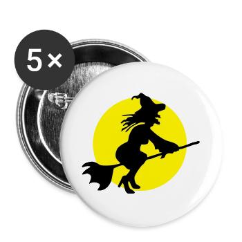Fliegende Hexe - Buttons groß 56 mm (5er Pack) - Weiß - Vorne