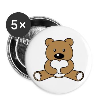 Süßer Kawaii Teddy Bär hält rotes Herz zeigt Liebe - Buttons groß 56 mm (5er Pack) - Weiß - Vorne