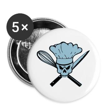 Koch Pirat oder Rebell Totenkopf - Buttons groß 56 mm (5er Pack) - Weiß - Vorne
