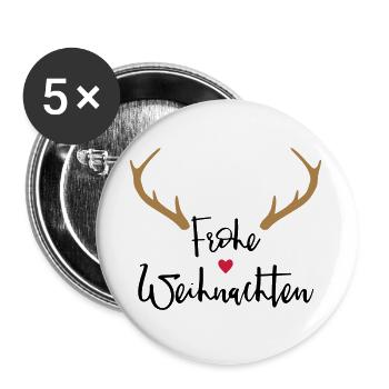 Merry Christmas Antlers Heart Nose Reindeer Moose - Buttons large 2.2''/56 mm (5-pack) - white - Front