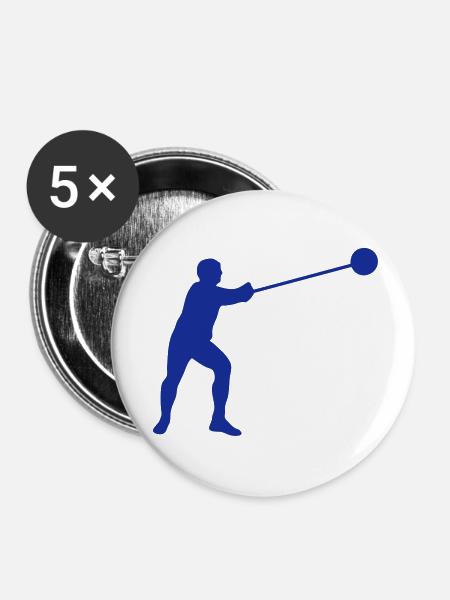 Hammerwurf Athlet Silhouette2 - Buttons groß 56 mm (5er Pack) - Weiß