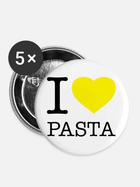 I LOVE PASTA Makkaroni Nudeln - Buttons groß 56 mm (5er Pack) - Weiß