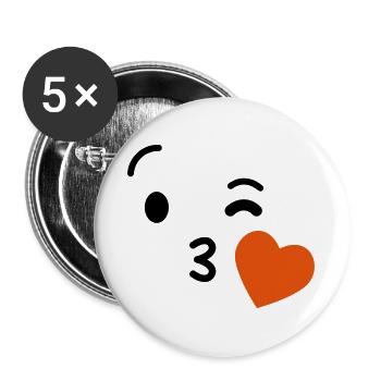 Emoji Kuss Herz Liebe Emoji - Buttons groß 56 mm (5er Pack) - Weiß - Vorne