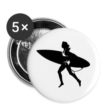 surfing girl - Buttons large 2.2''/56 mm (5-pack) - white - Front