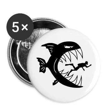 Monster Fish Eats Diver - Buttons large 2.2''/56 mm (5-pack) - white - Front