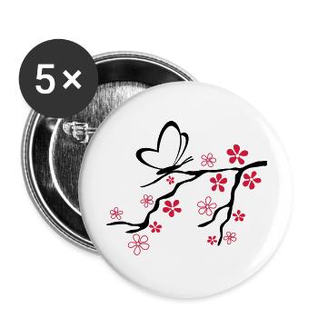 Liebe - Schmetterling Herz Zweig - Buttons groß 56 mm (5er Pack) - Weiß - Vorne