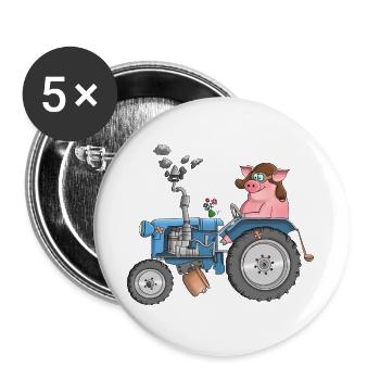 Ulkiges Schwein auf Traktor - Buttons groß 56 mm (5er Pack) - Weiß - Vorne