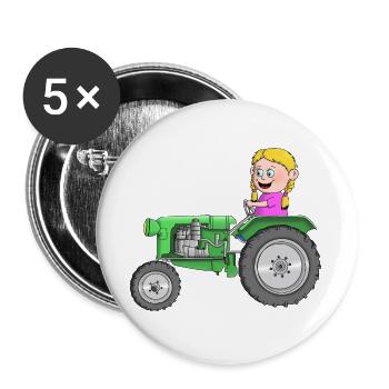 Traktor Kinder - Buttons groß 56 mm (5er Pack) - Weiß - Vorne