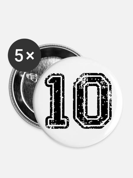 10 - Nummer - Buttons groß 56 mm (5er Pack) - Weiß