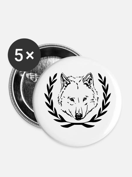 Wolfskopf - Buttons groß 56 mm (5er Pack) - Weiß