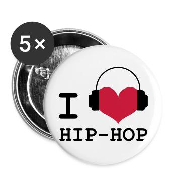 I Love Hip-Hop - Buttons large 2.2''/56 mm (5-pack) - white - Front