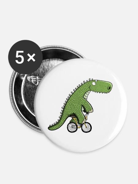 Cooler Radfahrer Dinosaurier I Fahrrad T Rex Dino - Buttons groß 56 mm (5er Pack) - Weiß