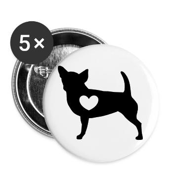 Chihuahua mit Herz - Buttons groß 56 mm (5er Pack) - Weiß - Vorne